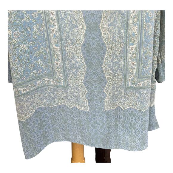 Rose + Olive Blouse Floral Blue Green Boho Lightweight Flowy Pastel Office 2X - Picture 6 of 12